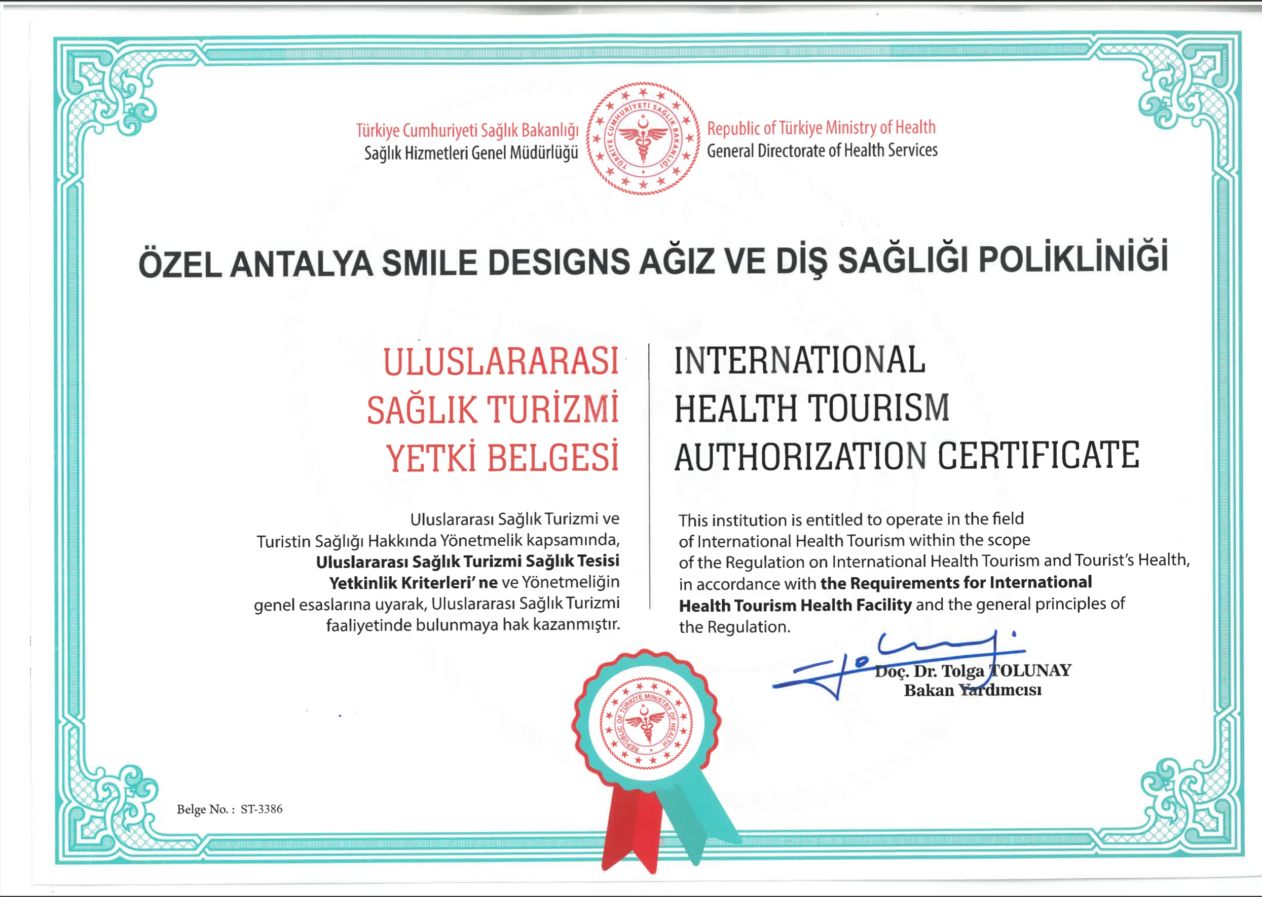 Sağlık Turizmi Yetki Belgesi